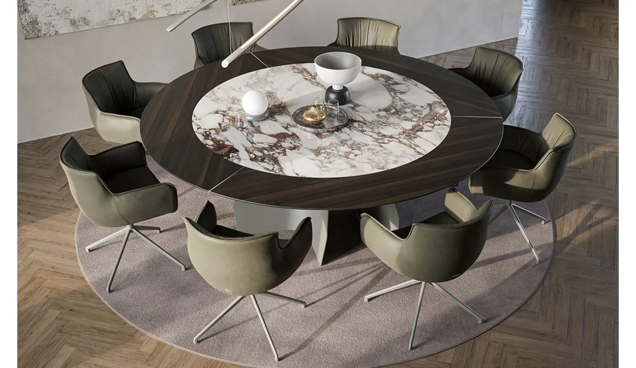 Tavolo con top in legno e ceramica Senator Ker-Wood Round di Cattelan Italia